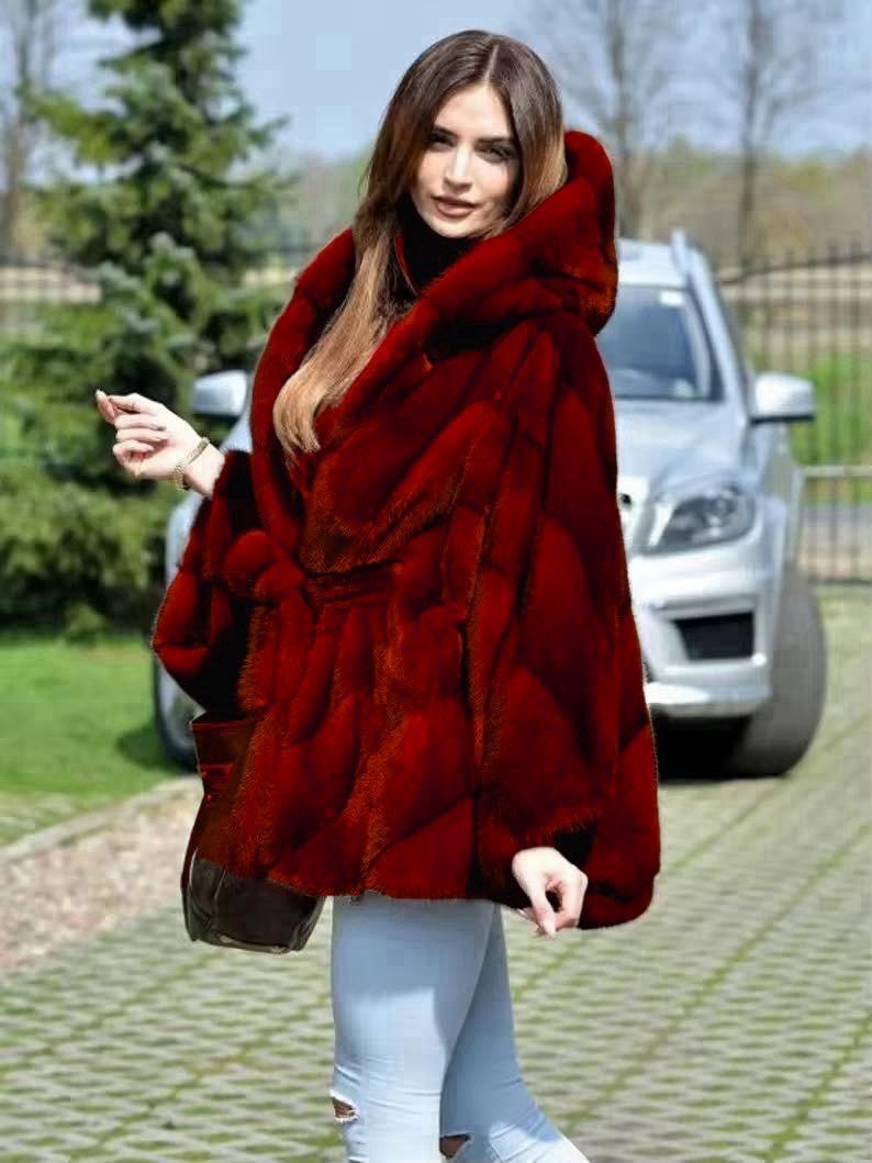 Ekologiczny futerko z kapturem i paskiem w talii, Wyprodukowano we Włoszech 🇮🇹 ekologiczne wszystkie dostępne rozmiary