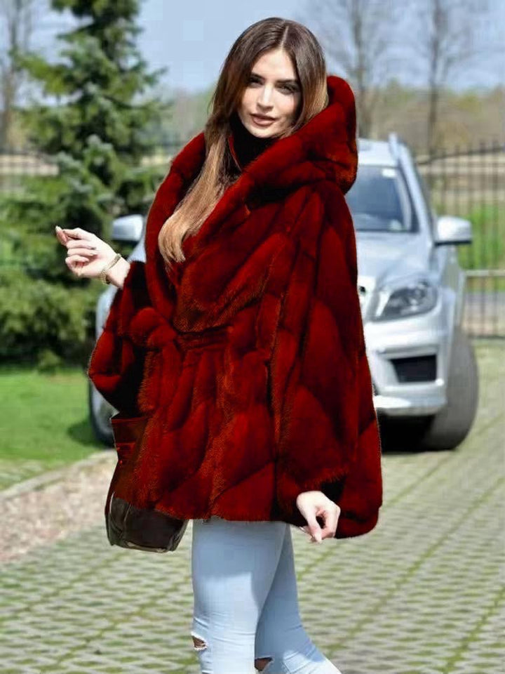 Ekologiczny futerko z kapturem i paskiem w talii, Wyprodukowano we Włoszech 🇮🇹 ekologiczne wszystkie dostępne rozmiary