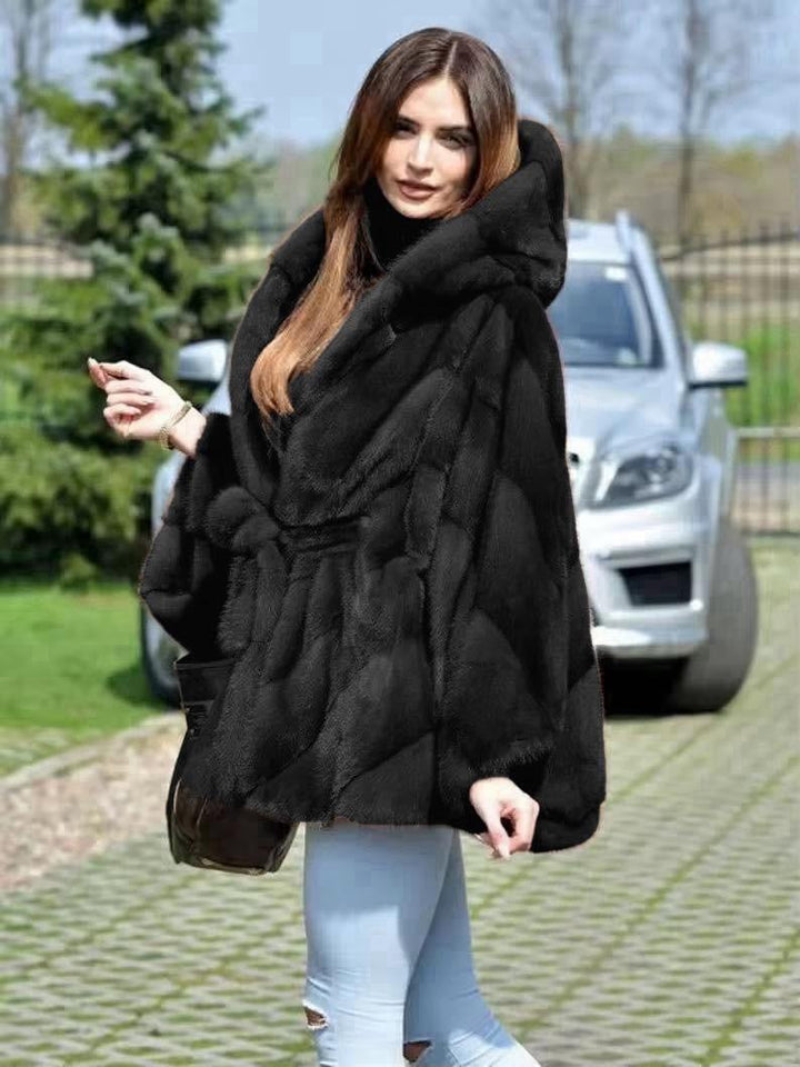 Ekologiczny futerko z kapturem i paskiem w talii, Wyprodukowano we Włoszech 🇮🇹 ekologiczne wszystkie dostępne rozmiary