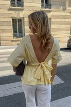 Antonina - Różowa bluzka z odkrytymi plecami i węzłem