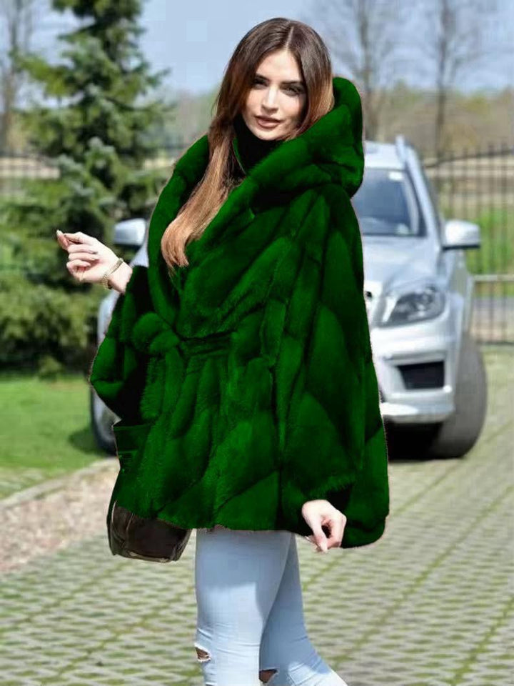 Ekologiczny futerko z kapturem i paskiem w talii, Wyprodukowano we Włoszech 🇮🇹 ekologiczne wszystkie dostępne rozmiary