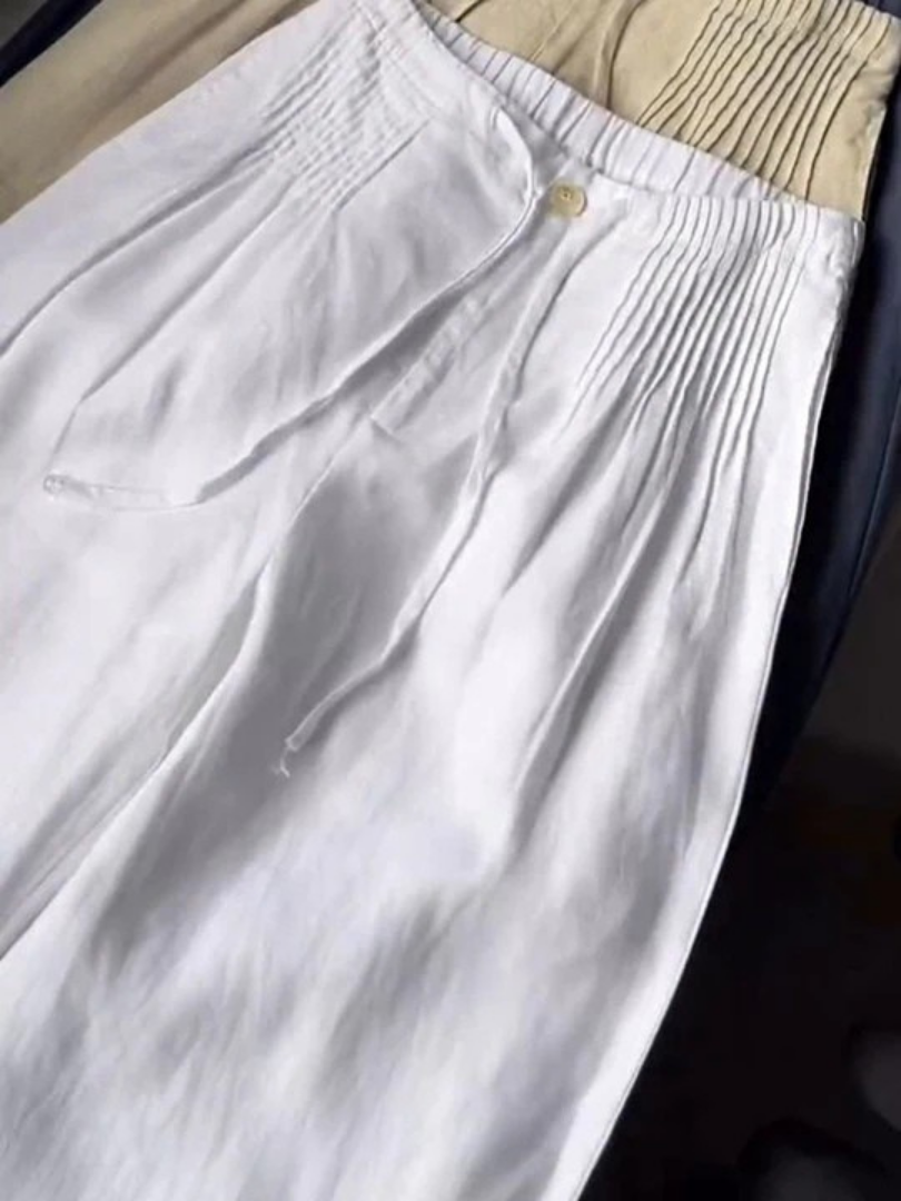 Zofia – Spodnie Bawełniane z Szeroką Nogawką