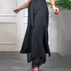 ALICJA | Zwiewne spodnie z szerokimi nogawkami i koronką