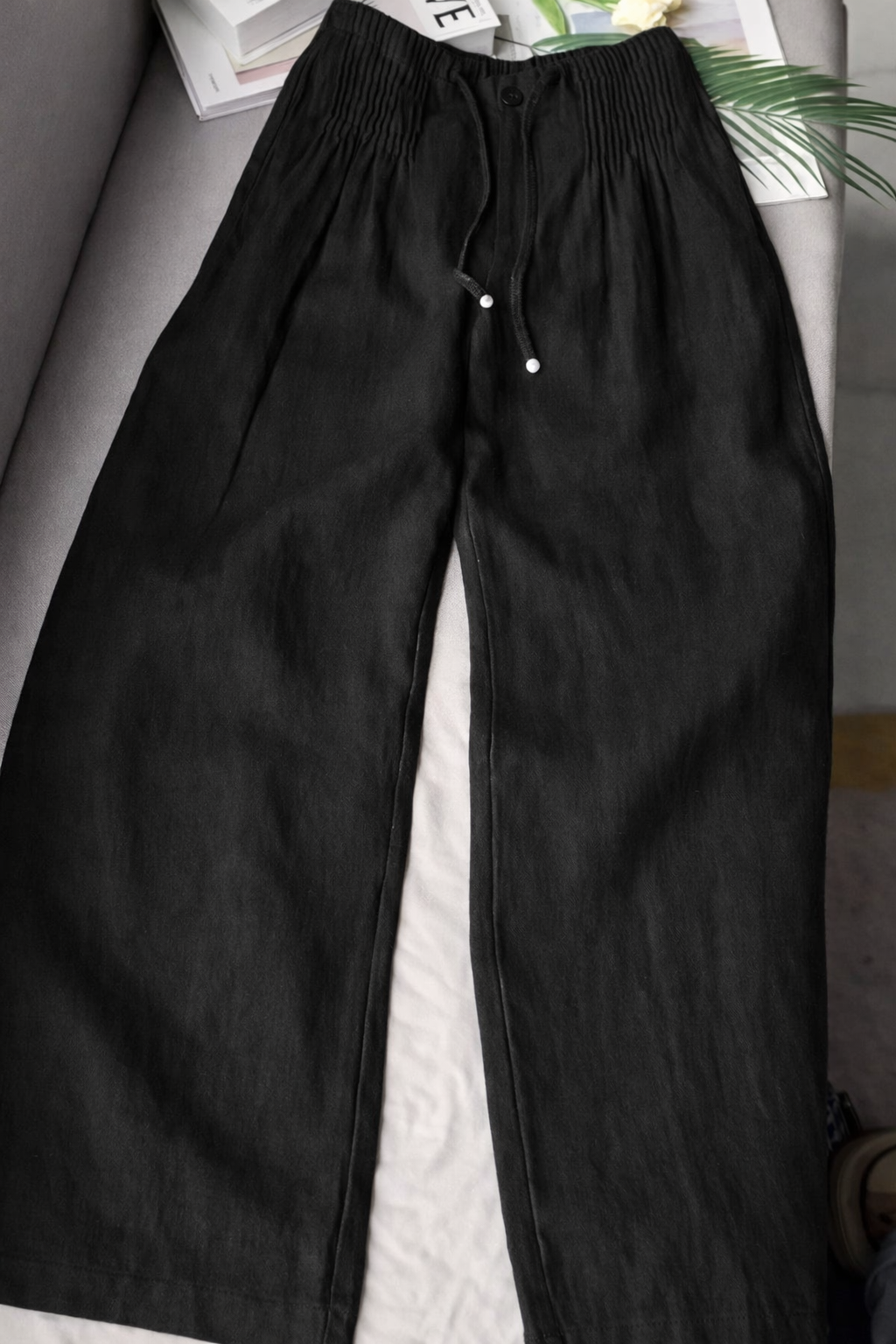 Zofia – Spodnie Bawełniane z Szeroką Nogawką