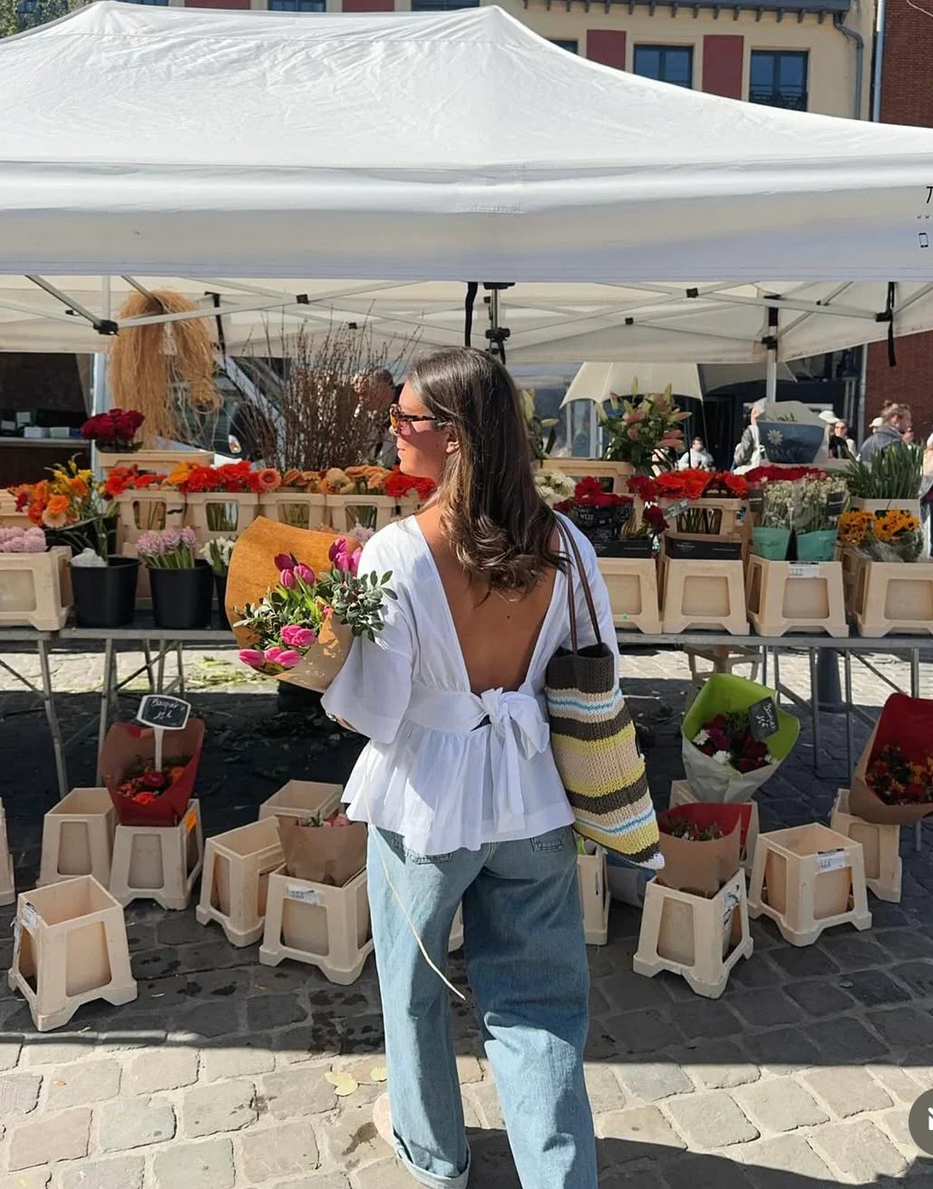 Antonina - Różowa bluzka z odkrytymi plecami i węzłem