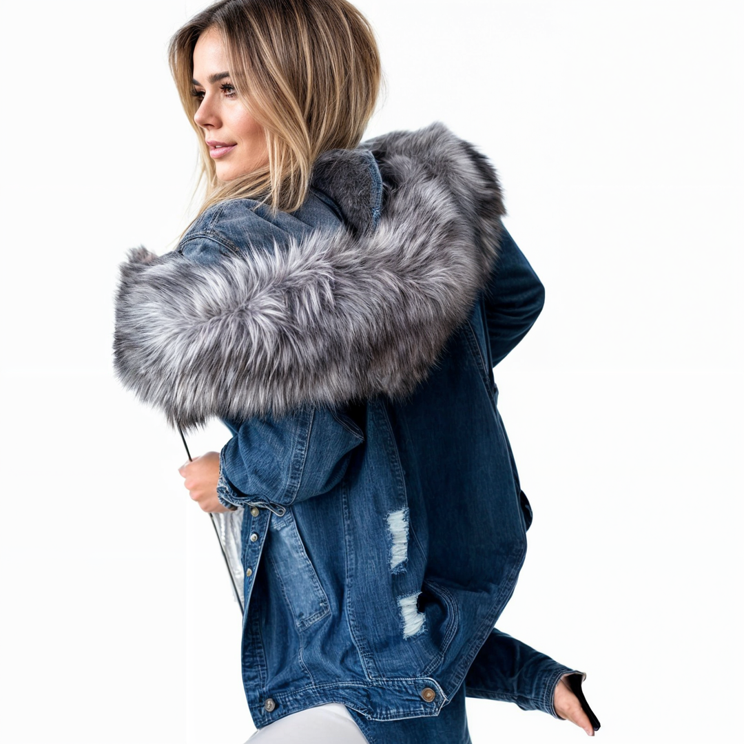 Damska kurtka jeansowa z kołnierzem ze sztucznego futerka